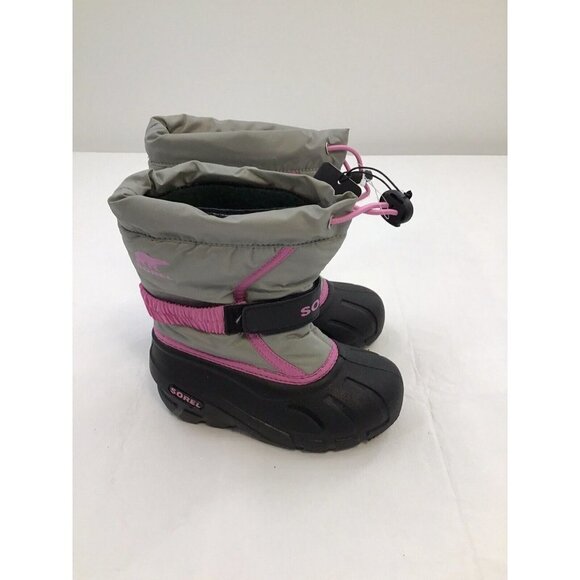 Sorel Girls Size 11 Gray/Pink Snow Boots Thermo PlusBlack Rubber Sole